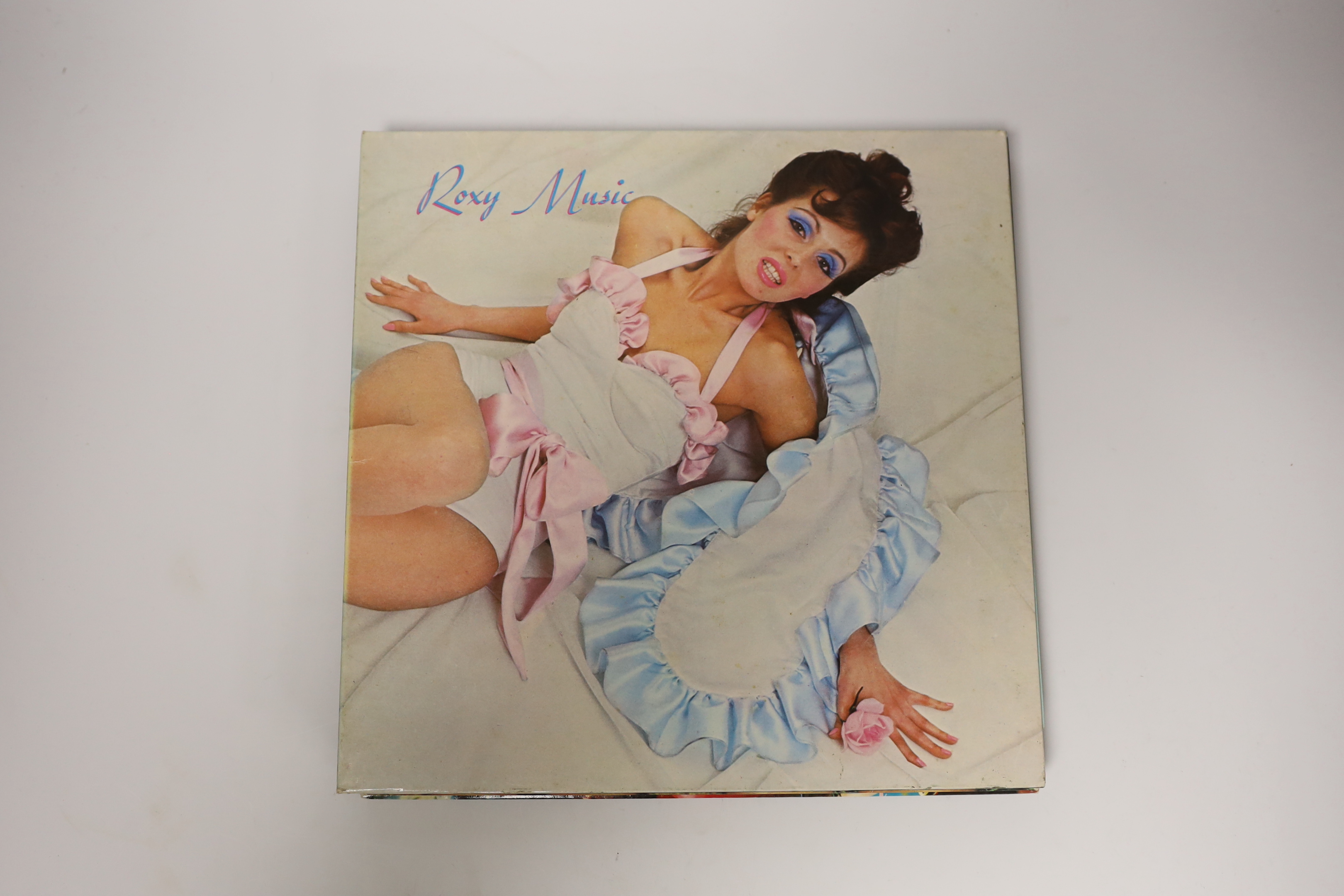 Six Roxy Music LP record albums; Roxy Music, For Your Pleasure, Stranded, Country Life, Manifesto, and Avalon